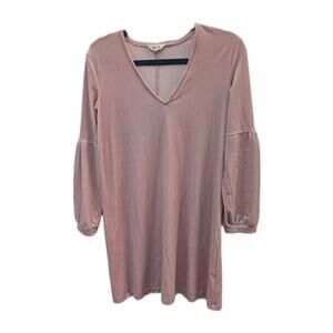 Madewell Pink Velvet Dress Size XS Balloon Long Sleeve Velour V-Neck Shift Soft
